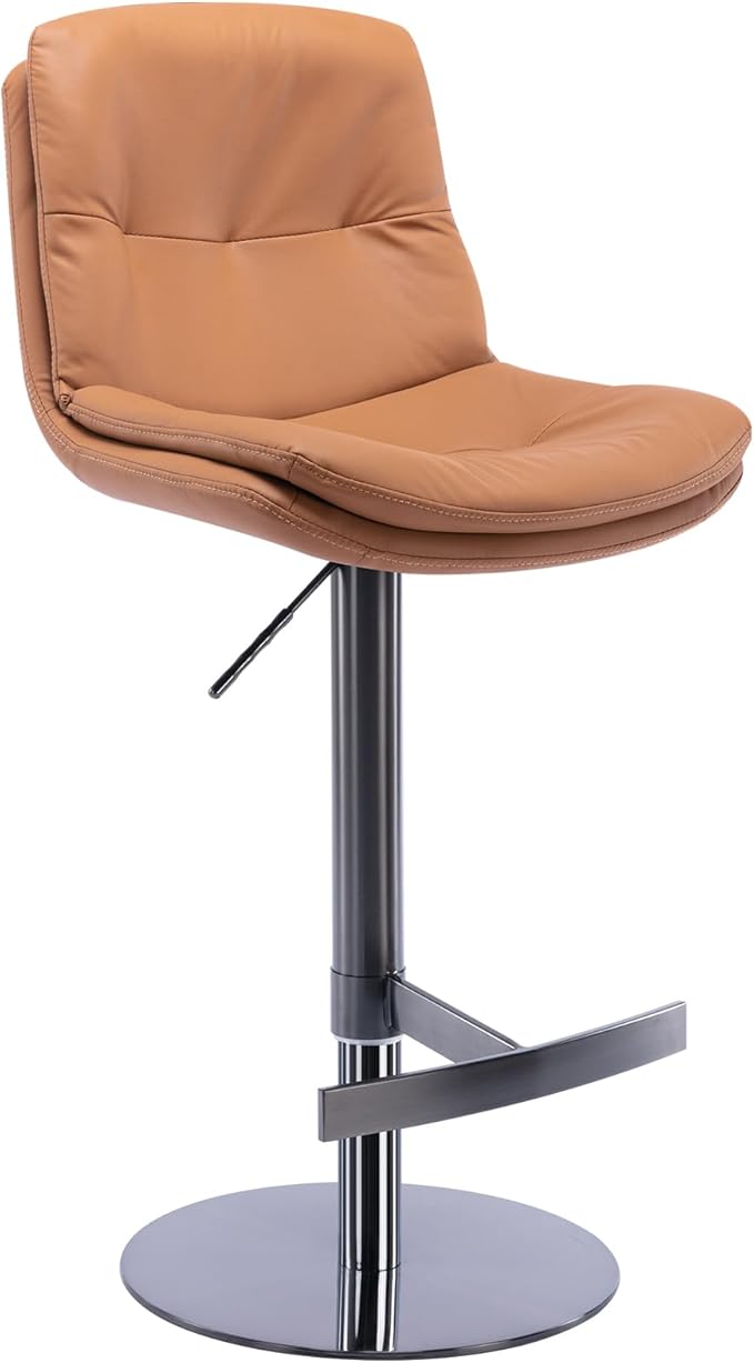 CozyRain Bar Stools Adjustable Stainless Steel Swivel Barstool with Back and Footrest,Modern Faux Leather Upholstered Bar Chairs for Home Kitchen,Bar, Counter Black/Light Brown (Light Brown)