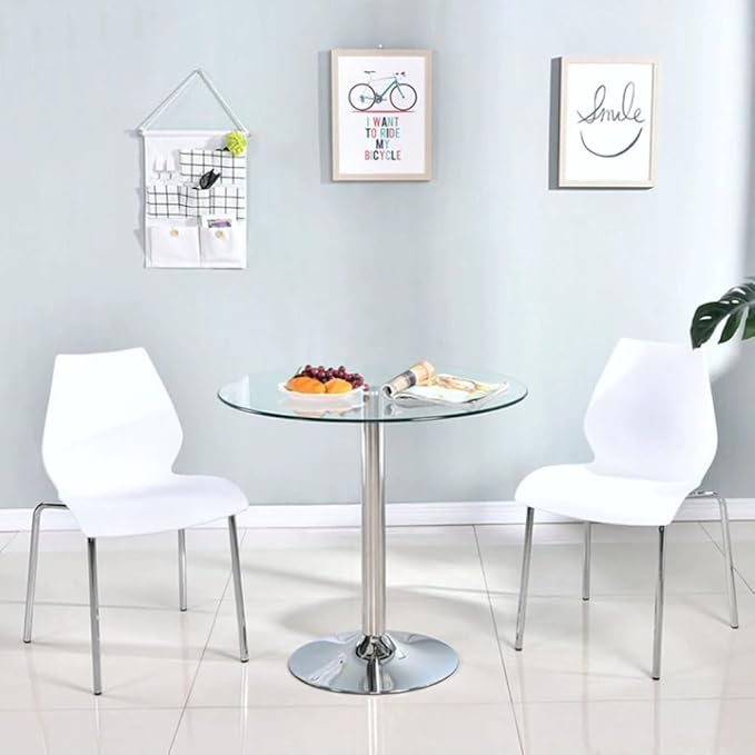 31.2" Round Glass Dining Table, Modern Circular, Sturdy Base and Perfect for 2-4 Seat, Bistro Style for Dining Room, Living Room, Balcony, Cafe