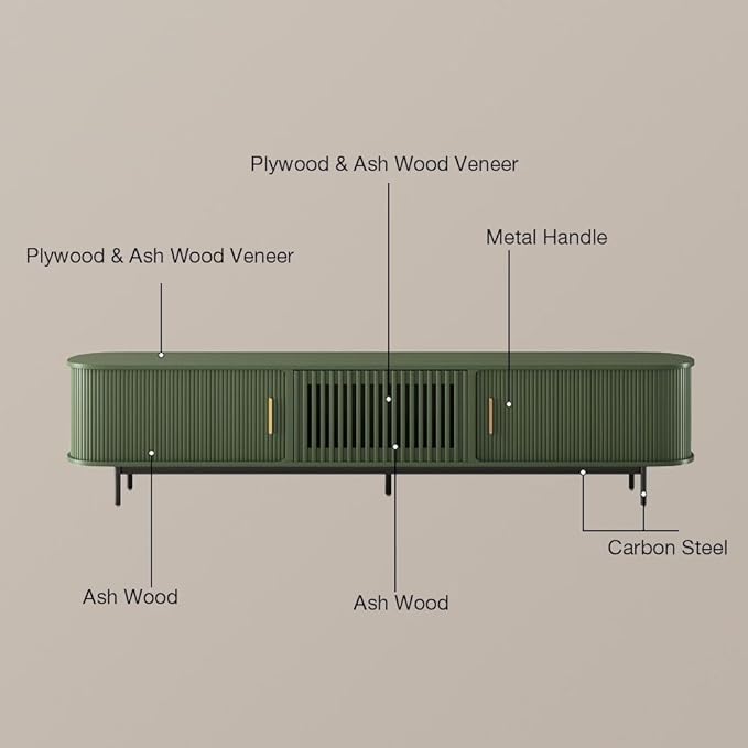 POVISON Fully-Assembled Modern Green TV Stand with Tambour Doors, Fluted TV Media Console for 75 Inch TVs, Sliding Door Entertainment Center with Storage for Living Room (Green, 78.74")