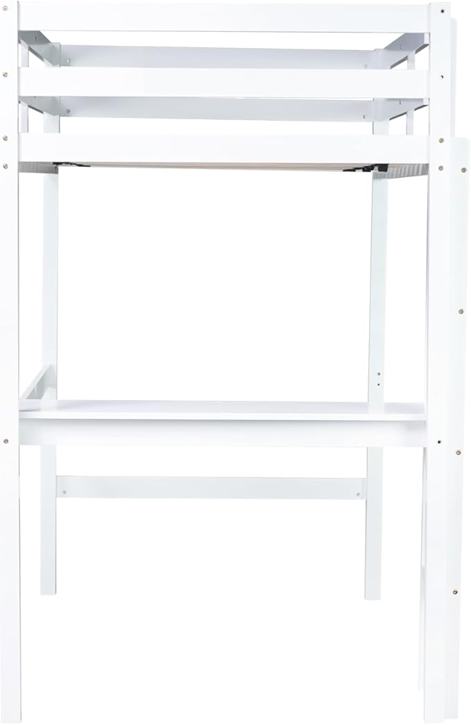 HomSof Twin Loft Bed with Built-in Desk,White