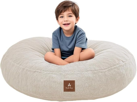 Wonder Space Bean Bag Chair – Soft Foam Filling | Removeable & Washable Cover | Ultra-Soft Plush Fabric - Minimalist Floor Cushion for Kids & Adults, Gaming, Reading and Relaxing, Beige