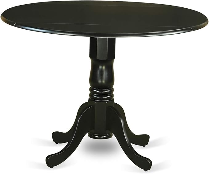 East West Furniture DLPF3-BLK-C 3 Piece Dining Set Contains a Round Dining Room Table with Dropleaf and 2 Linen Fabric Upholstered Kitchen Chairs, 42x42 Inch, Black