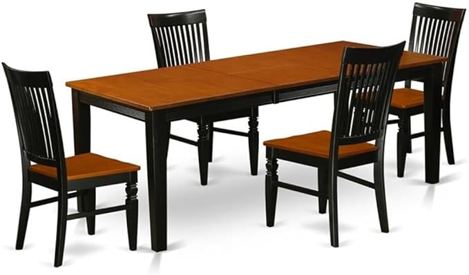 East West Furniture QUWE5-BCH-W 5 Piece Dining Table Set for 4 Includes a Rectangle Kitchen Table with Butterfly Leaf and 4 Kitchen Dining Chairs, 40x78 Inch, Black & Cherry
