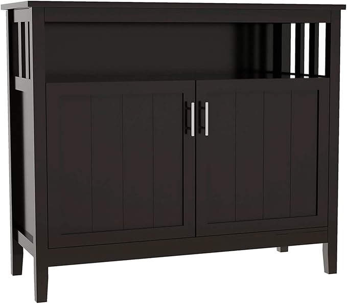RASOO Espresso Buffet Cabinet, Modern Design with 2 Doors, Large Storage, MDF+Wood, 39.96x15.75x34.25 inches