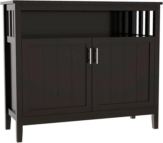 RASOO Espresso Buffet Cabinet, Modern Design with 2 Doors, Large Storage, MDF+Wood, 39.96x15.75x34.25 inches