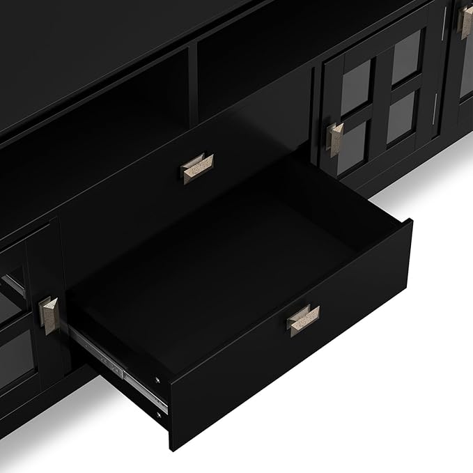 SIMPLIHOME Artisan SOLID WOOD 72 Inch Wide Transitional TV Media Stand in Black for TVs up to 80 Inches, For the Living Room and Entertainment Center