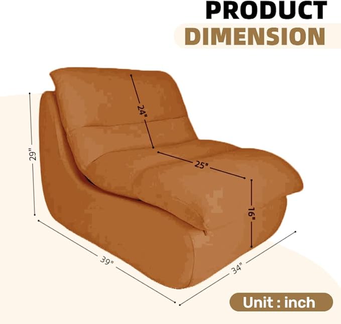 Bean Bag Chair - Memory Foam Bean Bag Chair for Adults, Comfy High-Resilience Single Sofa, Small Space Floor Chair, Chaise Lounge for Living Room, Bedroom (Orange, Cushions)