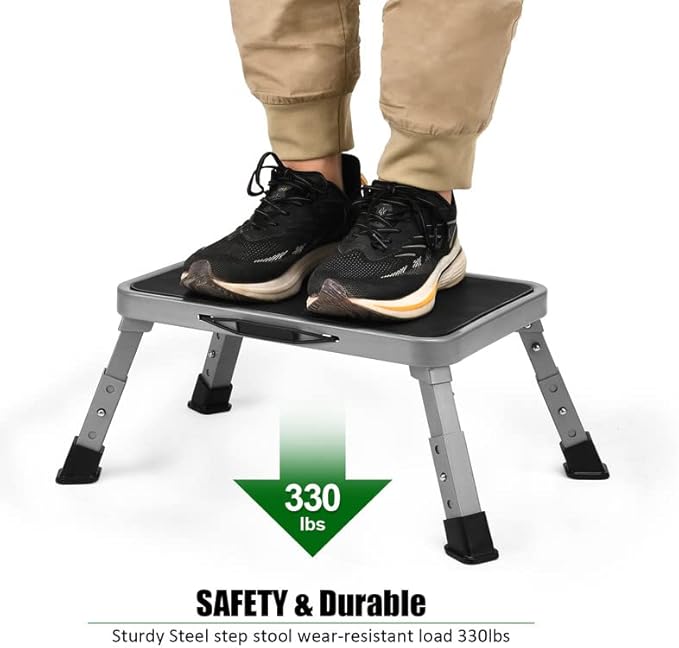Foldable Step Stool, Adjustable Step Stool with a Non-Slip Platform, Step Ladder with Thick Rubber Feet for Adults or Children in Kitchen, Bedroom, Office, Rv, 330 Lbs Capacity