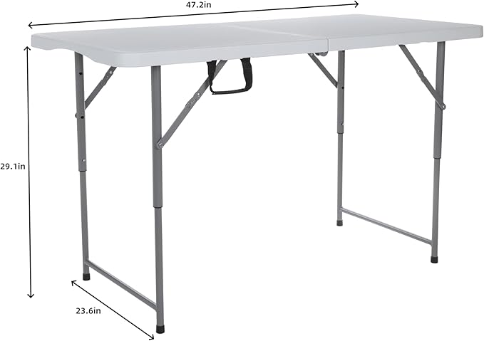 4ft Plastic Folding Table, Kids Folding Activity Table for Classrooms and Home,Indoor Outdoor Heavy Duty Portable Handle, Lock for Picnic, Party, Pong, Camping - White (4ft)
