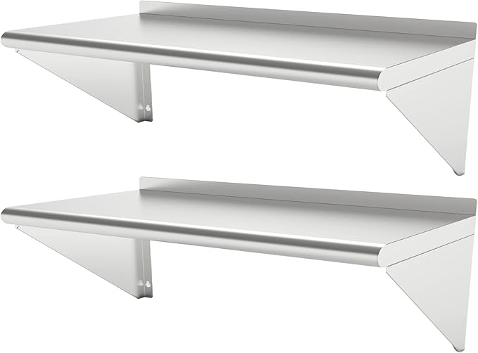 12''x48'' - 2packs Wall Mounted Stainless Steel Shelf NSF Commercial Metal Wall Mount Floating Shelving for Kitchen, Restaurant, Food Truck,Garage,Washrooms,Home&Hotel
