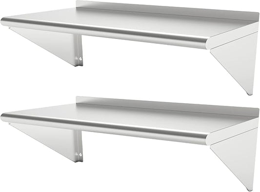 12''x48'' - 2packs Wall Mounted Stainless Steel Shelf NSF Commercial Metal Wall Mount Floating Shelving for Kitchen, Restaurant, Food Truck,Garage,Washrooms,Home&Hotel