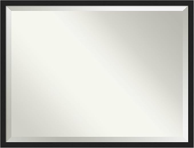 Amanti Art Black Bathroom Mirror for Over Sink, 32x42 Grace Brushed Metallic Black Narrow Rectangle Vanity Mirror, X-Large Modern Frame, Hangs Horizonally and Vertically, Bathroom Wall Decor, Beveled
