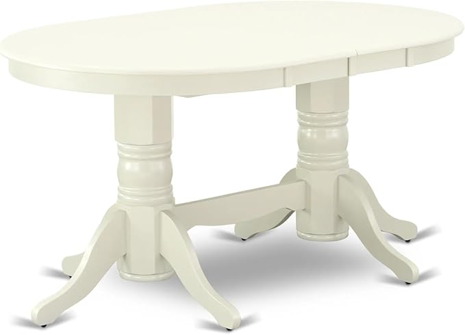 East West Furniture VAAB5-LWH-02 5 Piece Dining Room Table Set Includes an Oval Kitchen Table with Butterfly Leaf and 4 Light Beige Linen Fabric Parsons Chairs, 40x76 Inch, Linen White