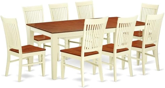 East West Furniture QUWE9-BMK-W 9 Piece Dining Room Furniture Set Includes a Rectangle Wooden Table with Butterfly Leaf and 8 Kitchen Dining Chairs, 40x78 Inch, Buttermilk & Cherry