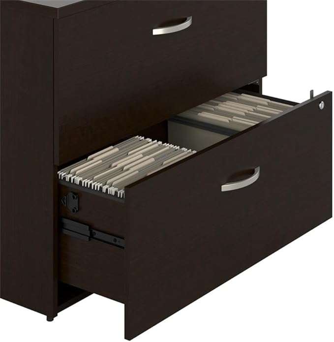 Bush Business Furniture Office in an Hour 2 Drawer Lateral File Cabinet in Mocha Cherry | Locking Storage for Letter, Legal, and A4-size Documents