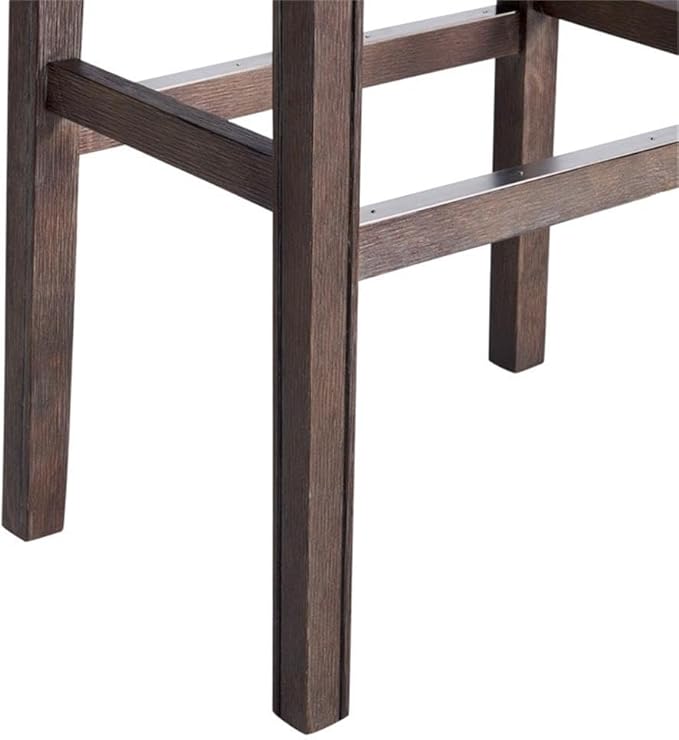 Alaterre Furniture Williston Bar Height Stool, Set of 2, Dark Brown, Solid Rubberwood Frame, Wire Brush Finish, Gray Accents, Linen-Like Fabric Upholstery, Dimensions 21 in. W x 14 in. D x 31 in. H