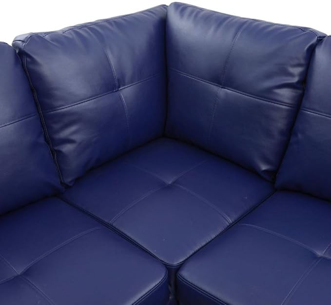 Blue L-Shaped 3-Piece Faux Leather Sofa with Storage Ottoman Set, Sectional Couch Sofa Set for Living Room, Office, Small Space
