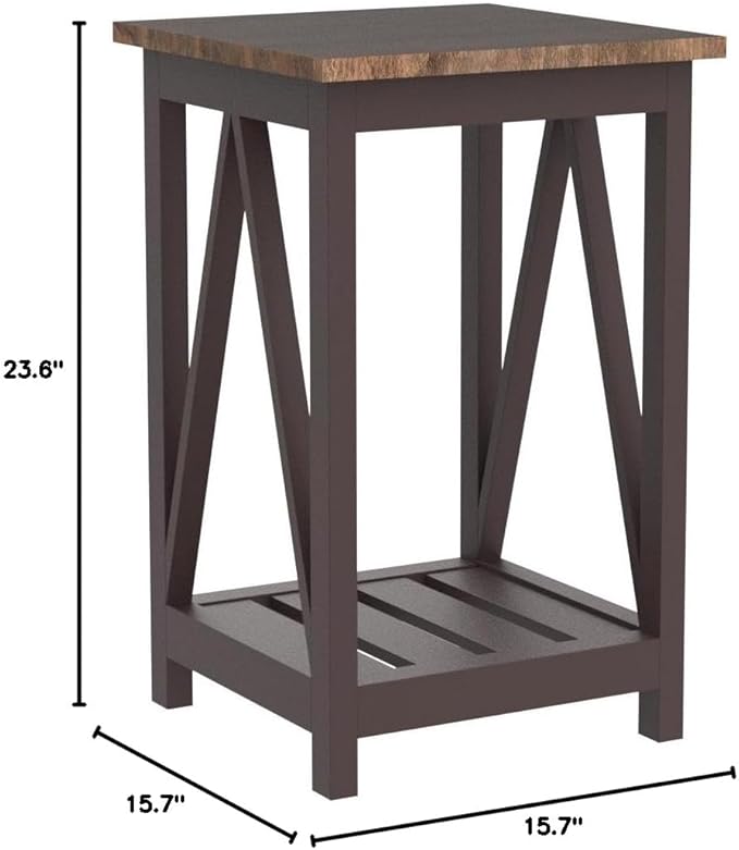 ChooChoo Farmhouse End Table, Rustic Vintage End Side Table with Storage Shelf for Small Spaces, Nightstand Sofa Table for Living Room, Bedroom Espresso 2 Pack