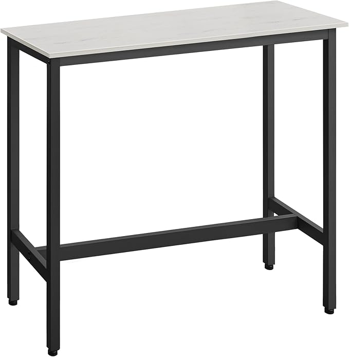 VASAGLE Bar Table, Narrow Long Kitchen Dining Table, Sturdy Metal Frame, Industrial, 15.7 x 39.4 x 35.4 Inches, Rustic White and Ink Black ULBT010B73