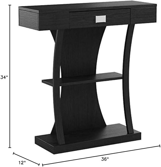 Convenience Concepts Newport Harri Console Table 36" - Modern Sofa Table with Storage Shelves, One Drawer Narrow Entryway Hall Table for Living Room, Black