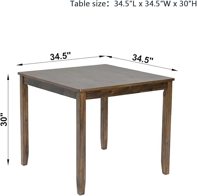 Dining Table for 4, Wooden Square Kitchen Table with Natural Woodgrain Finish, 34.5" MDF Modern Dining Table with Solid Wood Tapered Legs and Rounded Corners, Easy Assembly, Walnut