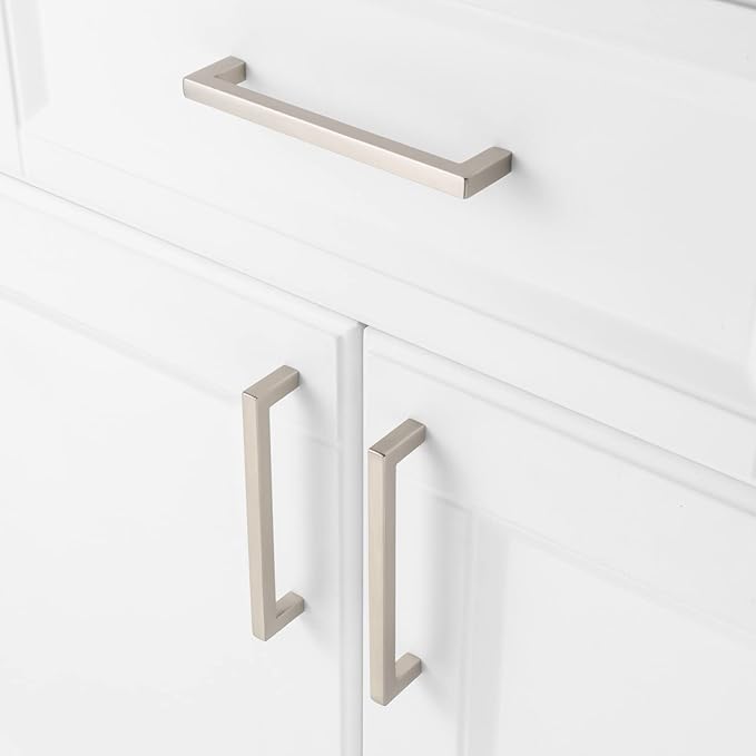 KOOFIZO 30-Pack Solid Square Bar Cabinet Handle - Brushed Nickel Furniture Pull, 5 Inch/128mm Screwhole Distance for Kitchen Cupboard Door, Bedroom Dresser Drawer, Bathroom Wardrobe Hardware