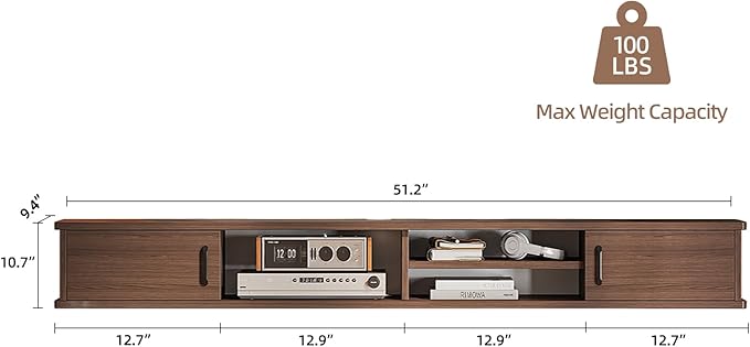 Floating TV Stand,51'' Wall Mounted TV Console,Floating TV Shelf,Wall TV Cabinet,Floating Entertainment Shelf,Walnut