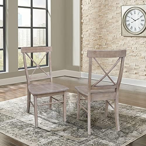 X-Back Dining Chairs Set of 2 Washed Gray Taupe Solid Wood Parawood Construction, Stylish and Comfortable Chairs for Kitchen/Dining, 18.9"W x 22.2"D x 36.9"H, 225 lb Weight Capacity