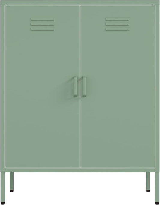 Manhattan Comfort Naomi Modern Metal Accent Cabinet, Minimalist Storage Cabinet with Doors & Adjustable Shelves, Vented Doors, Sturdy Steel Build, Versatile & Multi-Purpose Home Furniture, Green