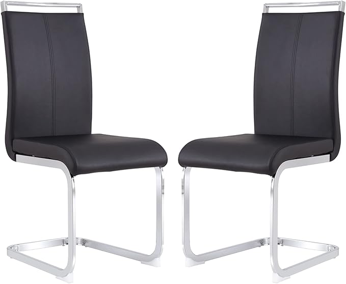 Dining Chairs Set, Kitchen Modern Metal Chairs with Faux Leather Padded Seat High Back and Sturdy Chrome Legs, Chairs for Dining Room (Black, Set of 2)