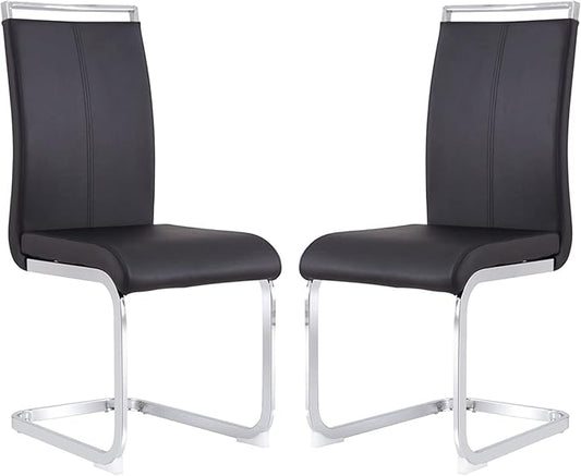 Dining Chairs Set, Kitchen Modern Metal Chairs with Faux Leather Padded Seat High Back and Sturdy Chrome Legs, Chairs for Dining Room (Black, Set of 2)