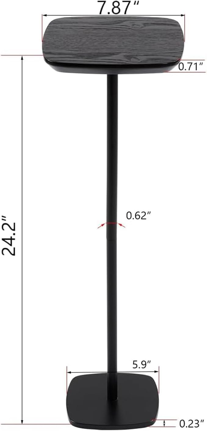 Modern Martini Pedestal Side Table - Small Metal Cocktail Stand for Living Room, Bar, or Small Spaces - Black End Table (Black)