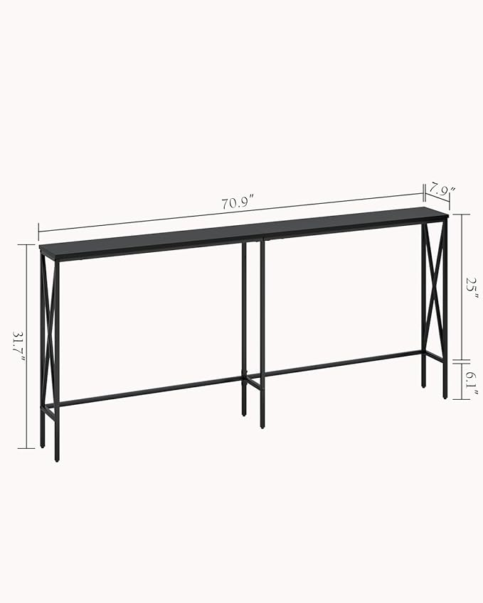 Masupu 70.9" Console Table, Modern Narrow Long Sofa Table Behind Couch, Skinny Entry Table, Industrial Sofa Table with Metal Frame for Hallway, Living Room, Classic Black…