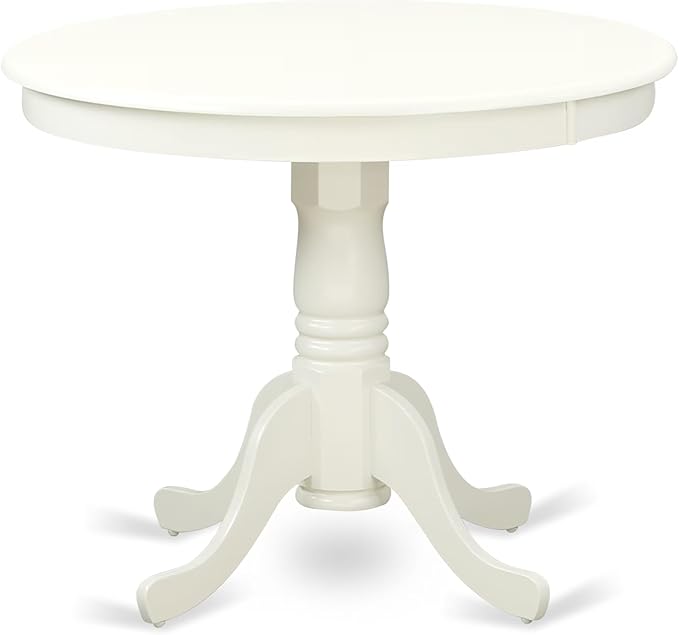 East West Furniture ANAV5-LWH-W 5 Piece Dining Room Table Set Includes a Round Kitchen Table with Pedestal and 4 Dining Chairs, 36x36 Inch, Linen White