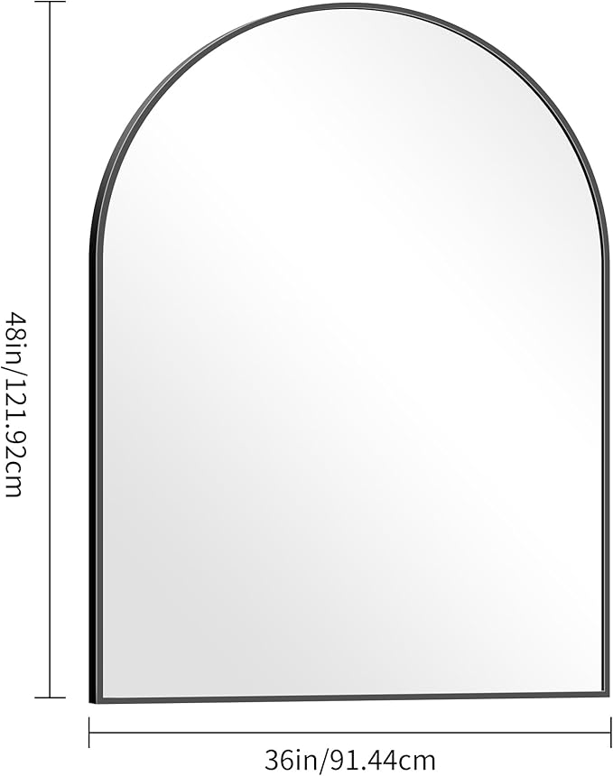 Arched Bathroom Mirror, 36x48IN Black Bathroom Mirror with Metal Frame, Wide Wall Mounted Mirrors Decor Modern Dresser Mirror for Bedroom Living Room Entryway