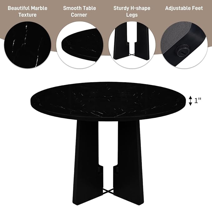 Ball & Cast Dining Table Set for 4 W/ 4 Upholstered Chairs,5 Piece Dining Table W/ 43" Round Faux Marble Table,Kitchen Table and Chairs for Living Room,Dining Room,Restaurant,Beige+Black