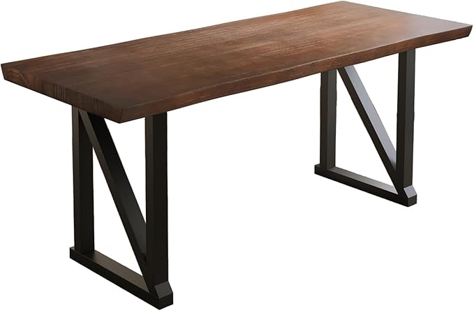 Solid Wood and Metal Modern Industrial 56 inch Wide Home Office Desk, Writing Table, Workstation, Perfect Table for Your workspace Study Table Furniture in Rustic Natural Aged Brown