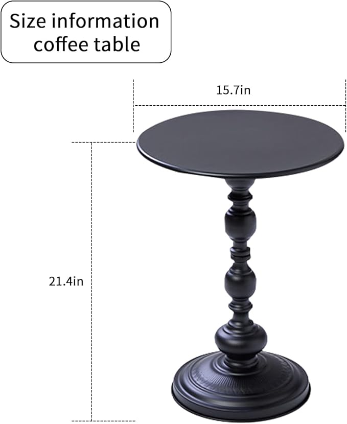 Chic Vintage Round Side Table with Elegant Roman Columns - Sturdy Metal Construction, Perfect for Coffee, End, Tea, or Leisure Use in Living Room or Bedroom Decor (Black Black 1 Pack)