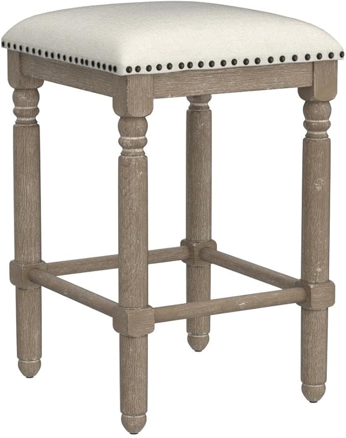 Roundhill Furniture Arnhem Wood Upholstered Swivel Counter Height Stools, Set of 2, Tan