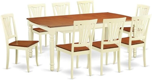 East West Furniture DOAV9-WHI-W 9 Piece Dining Table Set Includes a Rectangle Dining Room Table with Butterfly Leaf and 8 Wooden Seat Chairs, 42x78 Inch, Buttermilk & Cherry