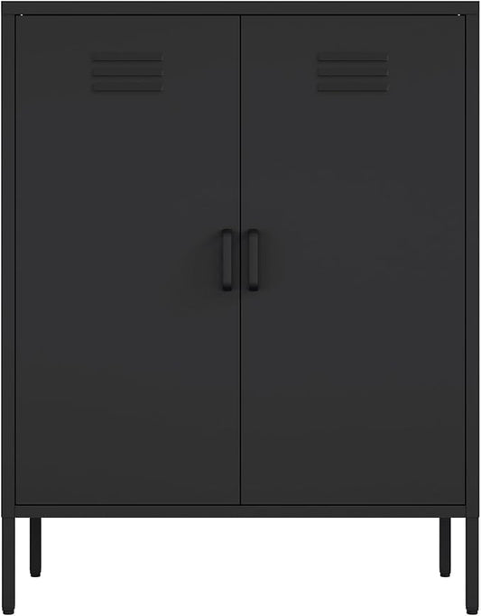 Manhattan Comfort Naomi Modern Metal Accent Cabinet, Minimalist Storage Cabinet with Doors & Adjustable Shelves, Vented Doors, Sturdy Steel Build, Versatile & Multi-Purpose Home Furniture, Black