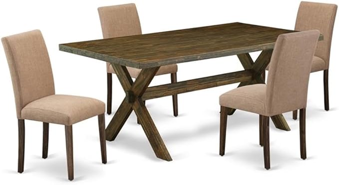 East West Furniture X777AB747-5 5 Piece Dining Table Set for 4 Includes a Rectangle Kitchen Table with X-Legs and 4 Light Sable Linen Fabric Parsons Dining Chairs, 40x72 Inch, Multi-Color