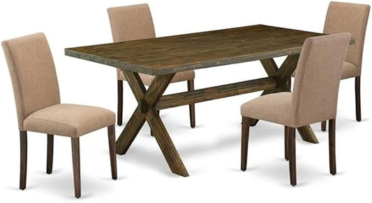 East West Furniture X777AB747-5 5 Piece Dining Table Set for 4 Includes a Rectangle Kitchen Table with X-Legs and 4 Light Sable Linen Fabric Parsons Dining Chairs, 40x72 Inch, Multi-Color