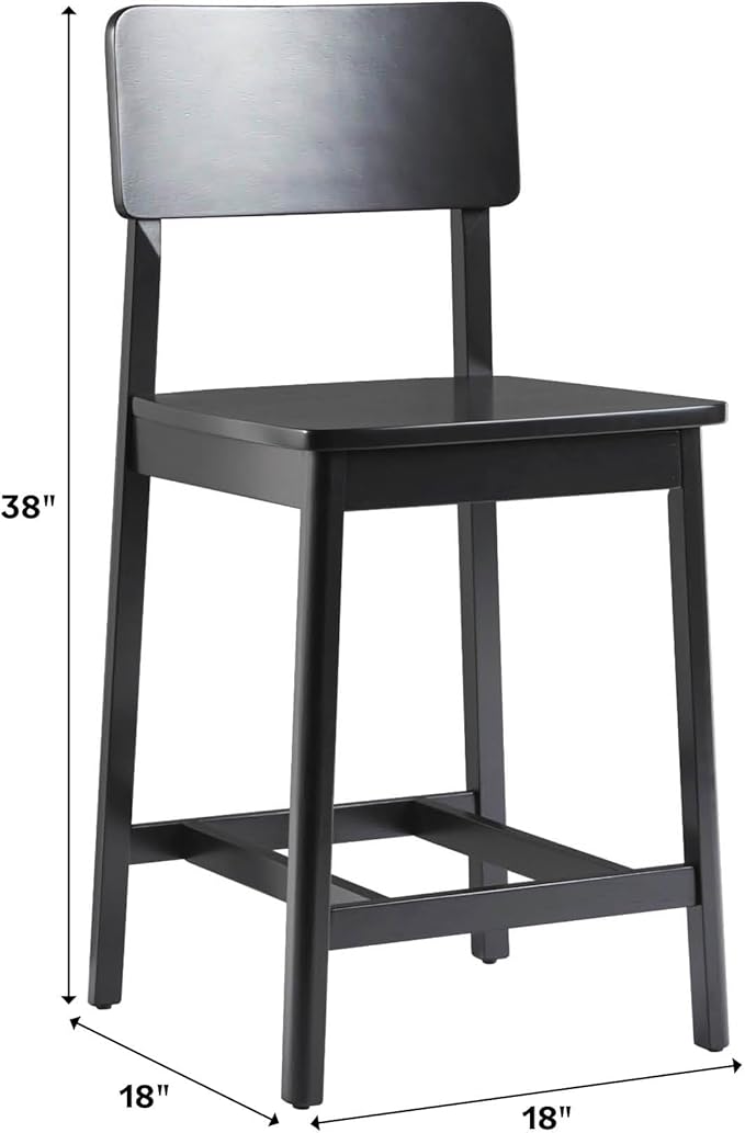 Walker Edison 2-Piece Minimalist Solid Wood Counter Stool, Set of 2, Black
