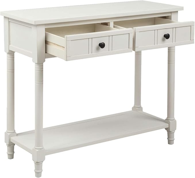 Bellemave Console Table with Drawers, Retro Entryway Table with 2 Drawers and Open Storage Shelf, Narrow Long Sofa Table, Behind Couch Table for Living Room, Foyer and Hallway, Ivory White