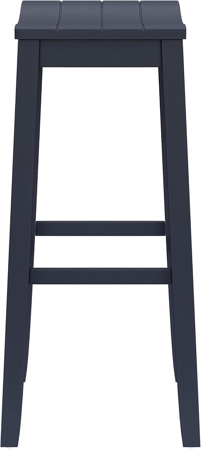 Hillsdale Fiddler Wood Backless Bar Height Stool with Saddle-Style Seat, Navy