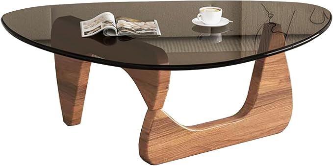 Modern Glass Coffee Table for Living Room, Mid Century Coffee Table, Stylish Coffee Tables, Suitable for Bedroom Living Room Reception Office Tables（Walnut/Grey，Large）