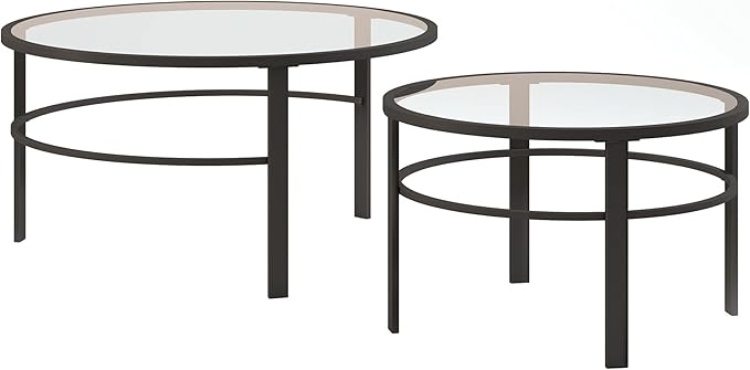 Henn&Hart Round Nested Coffee Table in Blackened Bronze, Coffee Table coffee tables for living room, studio apartment essentials, 36" Wide