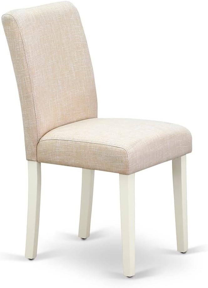 East West Furniture LGAB5-LWH-02 5 Piece Dining Set Includes a Rectangle Dining Room Table with Butterfly Leaf and 4 Light Beige Linen Fabric Upholstered Chairs, 42x84 Inch, Linen White