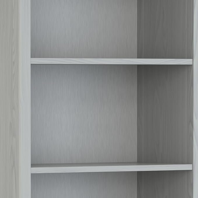 SIMPLIHOME Amherst Bookcase - 70 inch Tall 5-Shelf Solid Wood Bookshelf in Fog Grey, Transitional Storage for Living Room, Study Room or Office with Adjustable Shelves and Tapered Legs